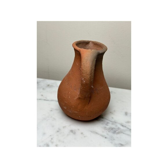 Vintage Handmade Terracotta Pottery Jug Vase Embossed Dot Pattern Rustic Design - Picture 3 of 7